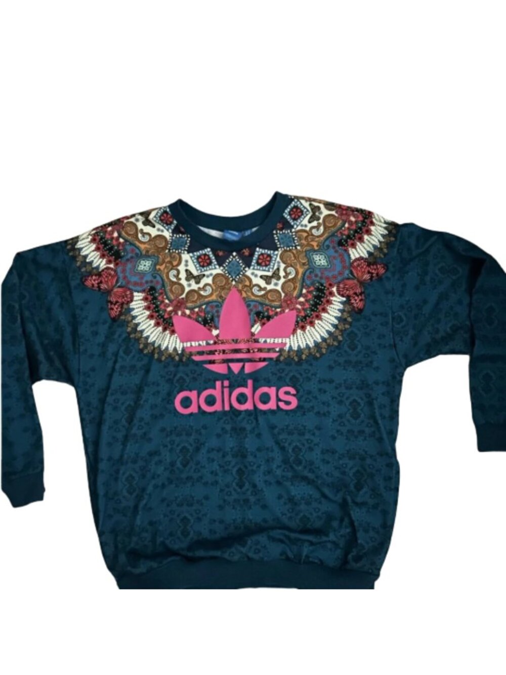 Adidas x FARM Rio Borbomix Butterfly Print Oversized Sweatshirt Teal Size M